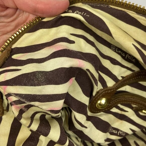 Linea Pelle Dylan Leather Tote Brown Medium Shoulder Back Pockets Tan Beige Bag - Picture 10 of 12